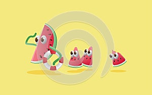 3d illustration of watermelon family going to the beach