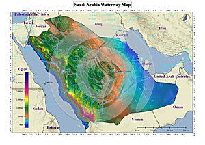 The 3D illustration of the Waterways of the Kingdom of Saudi Arabia and the Reliefs