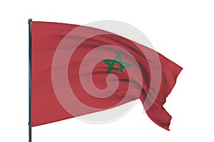 3D illustration. Waving flags of the world - flag of Morocco. Waved highly detailed close-up 3D render.