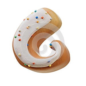 3D illustration of White Cream Donut Font Concept. Bakery sweet alphabet.Delicious Letter G.