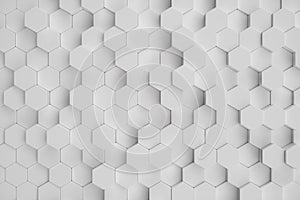 3D illustration white geometric hexagonal abstract background. Surface hexagon pattern, hexagonal honeycomb.