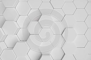 3D illustration white geometric hexagonal abstract background. surface hexagon pattern, hexagonal honeycomb.