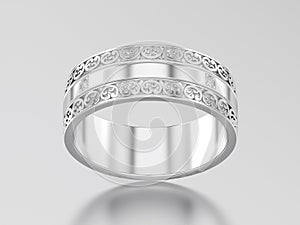 3D illustration white gold or silver decorative wedding bands ca