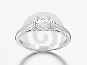 3D illustration white gold or silver solitaire wedding diamond r