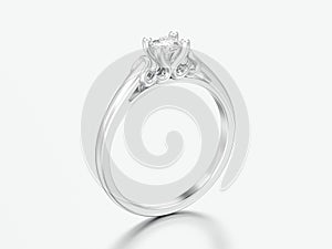 3D illustration white gold or silver solitaire wedding diamond r