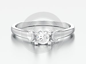 3D illustration white gold or silver solitaire wedding diamond r