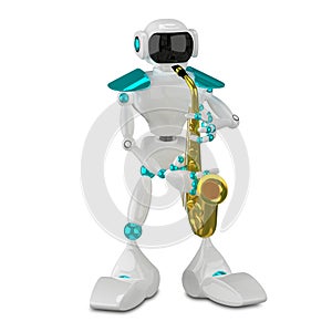 3D Illustration White Robot with Sax