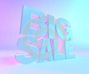 3D illustration white text sale, holographic style