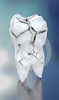 3d illustration of a white tooth breaking apart an beeing in bad condition