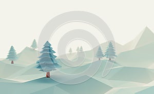 3d illustration winter tree low poly christmas scene background.