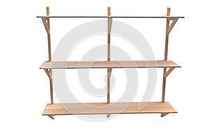3D Illustration: Wooden Book Shelf in Front View with Bright Wood