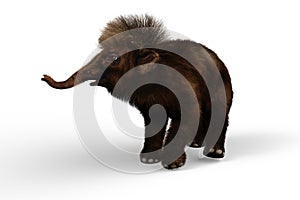 3D illustration of a Woolly Mammoth baby in playful pose isolated on a white background