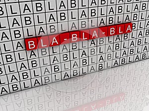 3d Illustration with word cloud about Bla bla bla. Talk about an