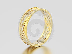 3D illustration yellow gold decorative wedding bands carved out