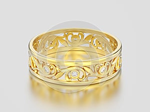 3D illustration yellow gold decorative wedding bands carved out
