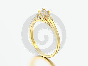 3D illustration yellow gold solitaire wedding diamond ring with