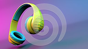 3D Illustration of Yellow Wireless Plastic Headphones