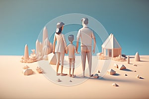 3d illustration of a young family going to the beach. Generative AI