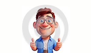3D Illustration of a young man with thumbs up gesture