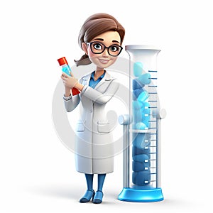 3d illustration of a young woman doctor with tube on a white background