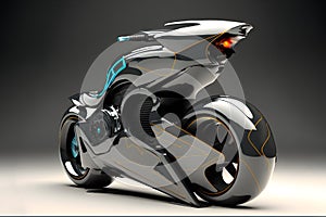 3D illustrative design of futuristic concept motorcycle prototype. High performance engine.