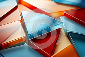 3d ilustration of abstract background with glossy cubes in blue and orange colors