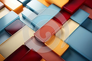 3d ilustration of abstract background with glossy cubes in blue and orange colors