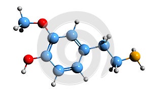 3D image of 3-Methoxytyramine skeletal formula