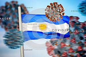 3D image of Argentina flag and coronaviruses