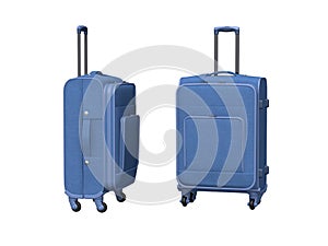 3D image of a blue travel suitcase in two angles