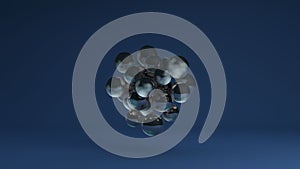 3D image of a cluster of many glass balls of different sizes 3D rendering for abstract compositions and futuristic design. Idea