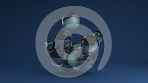 3D image of a cluster of many glass balls of different sizes 3D rendering for abstract compositions and futuristic design. Idea