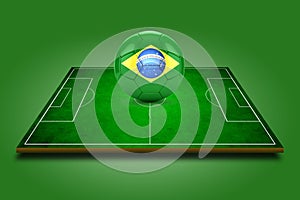 3d image of green soccer field and soccer-ball with Brazil logo