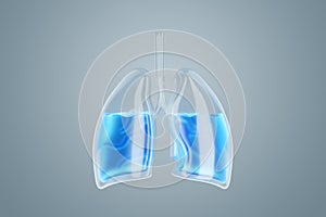 3D image of human lungs filled with fluid, Copy Space, 3D illustration, 3D renderer