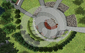 3d image of the landscape design of the city square.