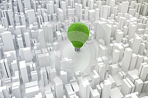 3d image of light bulb and city, green economy concept