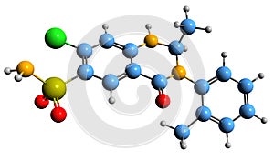 3D image of Metolazone skeletal formula