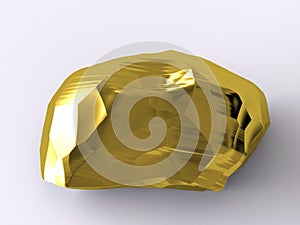 3D image of native gold - big golden stone on white background