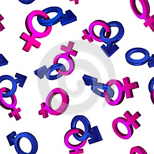 3D image, rendering Seamless pattern on a white background. The symbol of gender. Valentine's Day. Venus, Mars