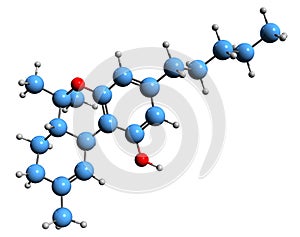 3D image of Tetrahydrocannabinol skeletal formula