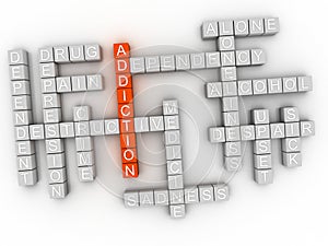 3d imagen Addiction, word cloud concept on white background.