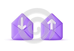 3d Incoming mail and outgoing mail isolated on white background. Envelope, message