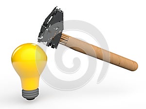 3d indestructible idea bulb and broken hammer