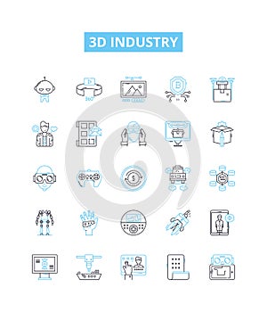 3d industry vector line icons set. 3D, Industry, Printing, Modeling, Rendering, Design illustration outline concept