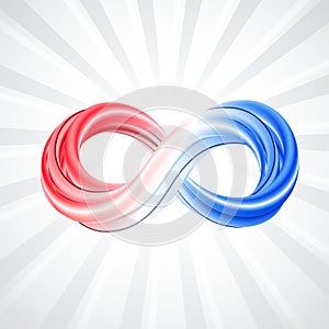 3d infinity symbol. Colorful infinity icon, white grey background