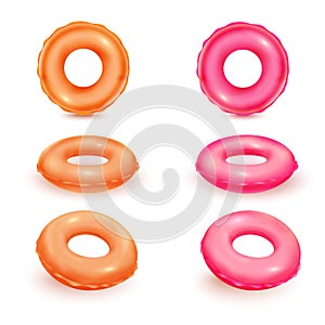 3d inflatable rings. Isolated rubber ring wheel, pool toys swim sea balloons realistic circle lifebuoy for floater