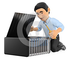 3D Information technology technician repairing a server