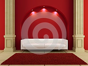 3d interiors - White couch in red room