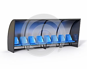 3D Isolated Blue Football Soccer Bench. Sport Substitute Trainer