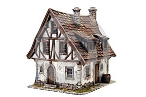 3D Isolated Medieval House Against A Transparent Background. Medieval Fantastic House Concept